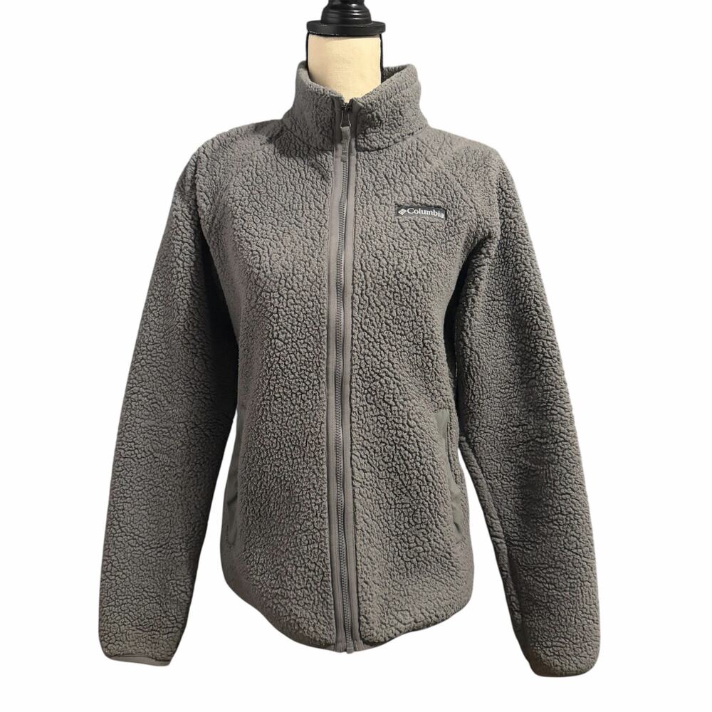 Columbia Women's Gray Sherpa Pockets Full Zip Jacket Sz XS Outdoors Hiking Warm